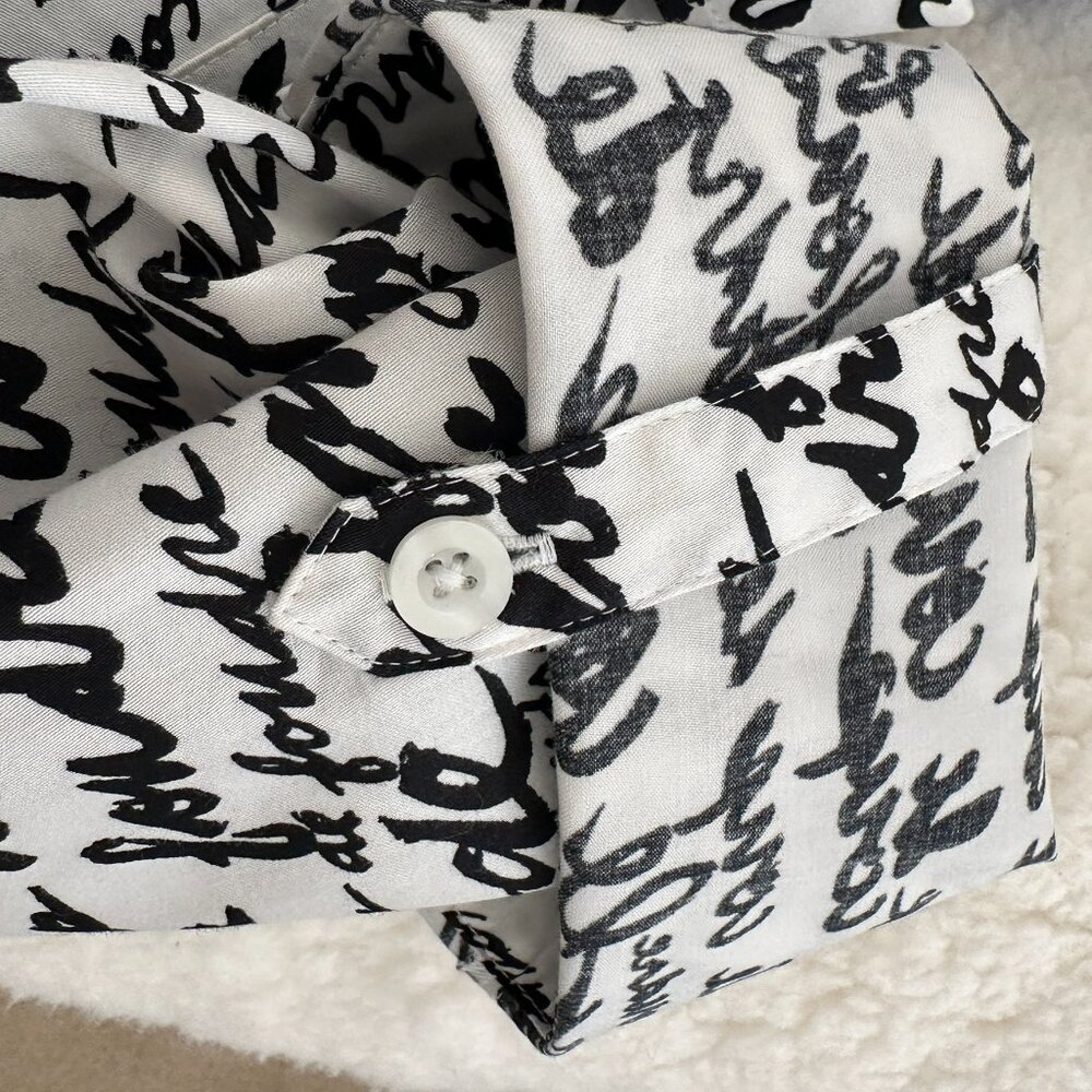 Chico's Size 3 Women's Oversized Shirt Button Down. White and Black Design - Picture 8 of 14